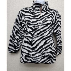 C.C. Kids Girlie Girl Black White Animal Print Sherpa Pullover Jacket YL Pockets